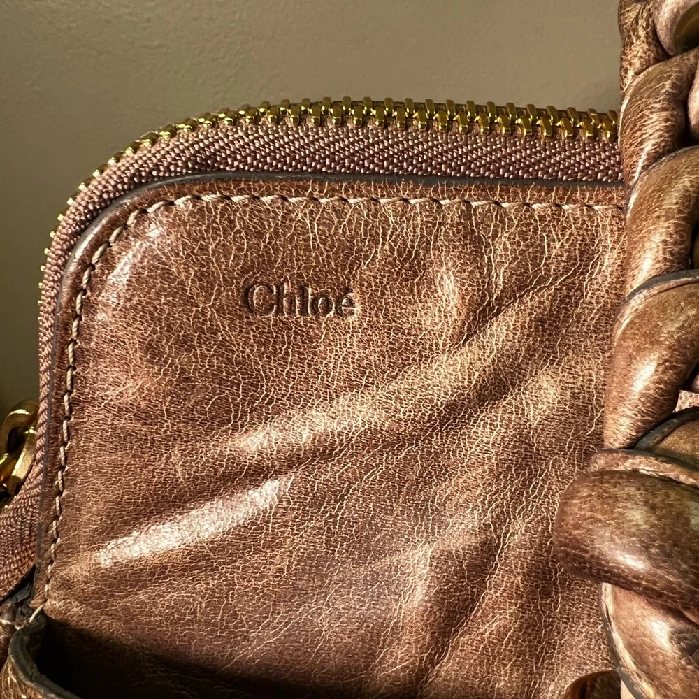 Chloe Heloise Brown Distressed Leather Shoulder Bag with Gold Accents Vintage - Picture 8 of 15
